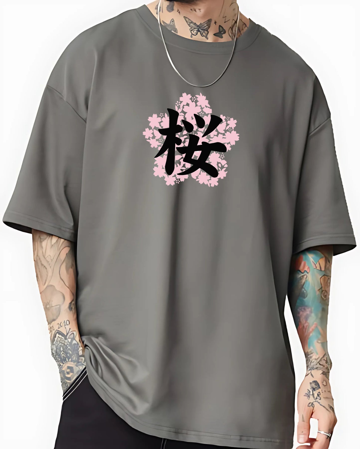 Sakura Haruno Oversized Anime T-Shirt – Steel Grey Edition