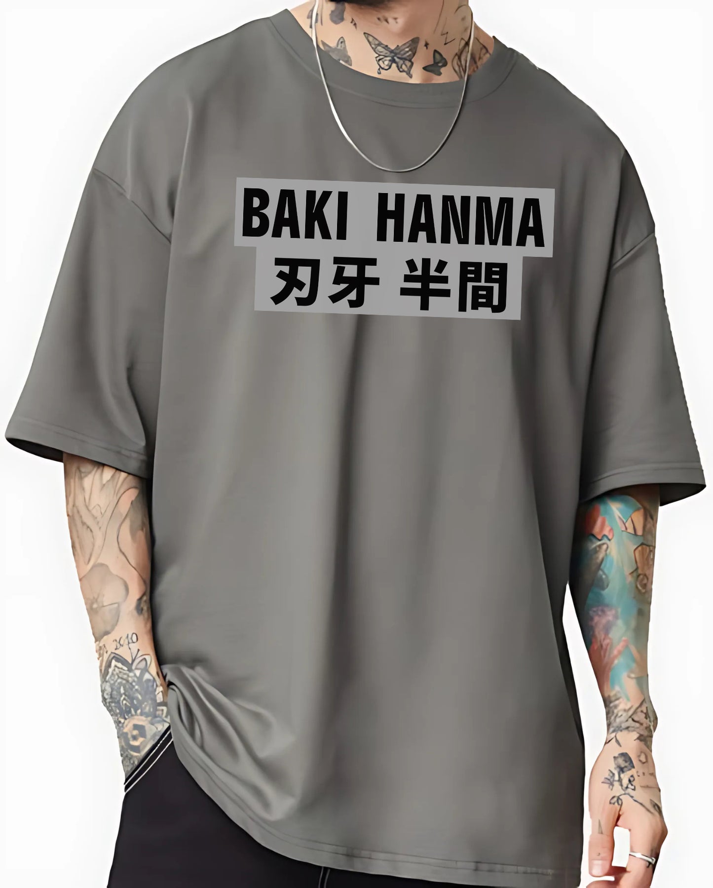 Baki Hanma Oversized Anime T-Shirt – Steel Grey Power Edition