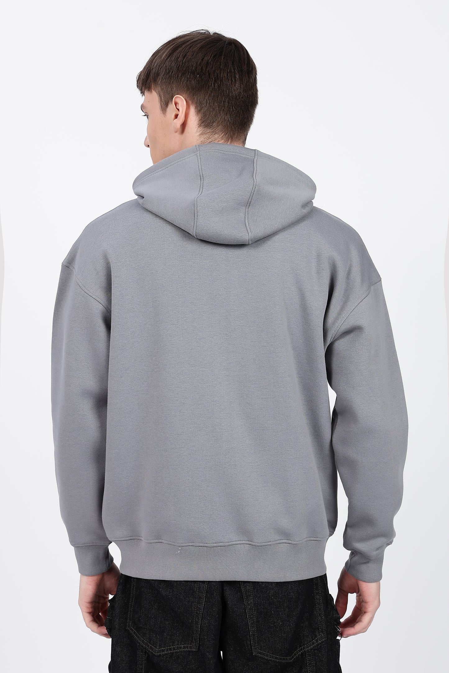 Drop Shoulder Zipper Hoodie – Grey