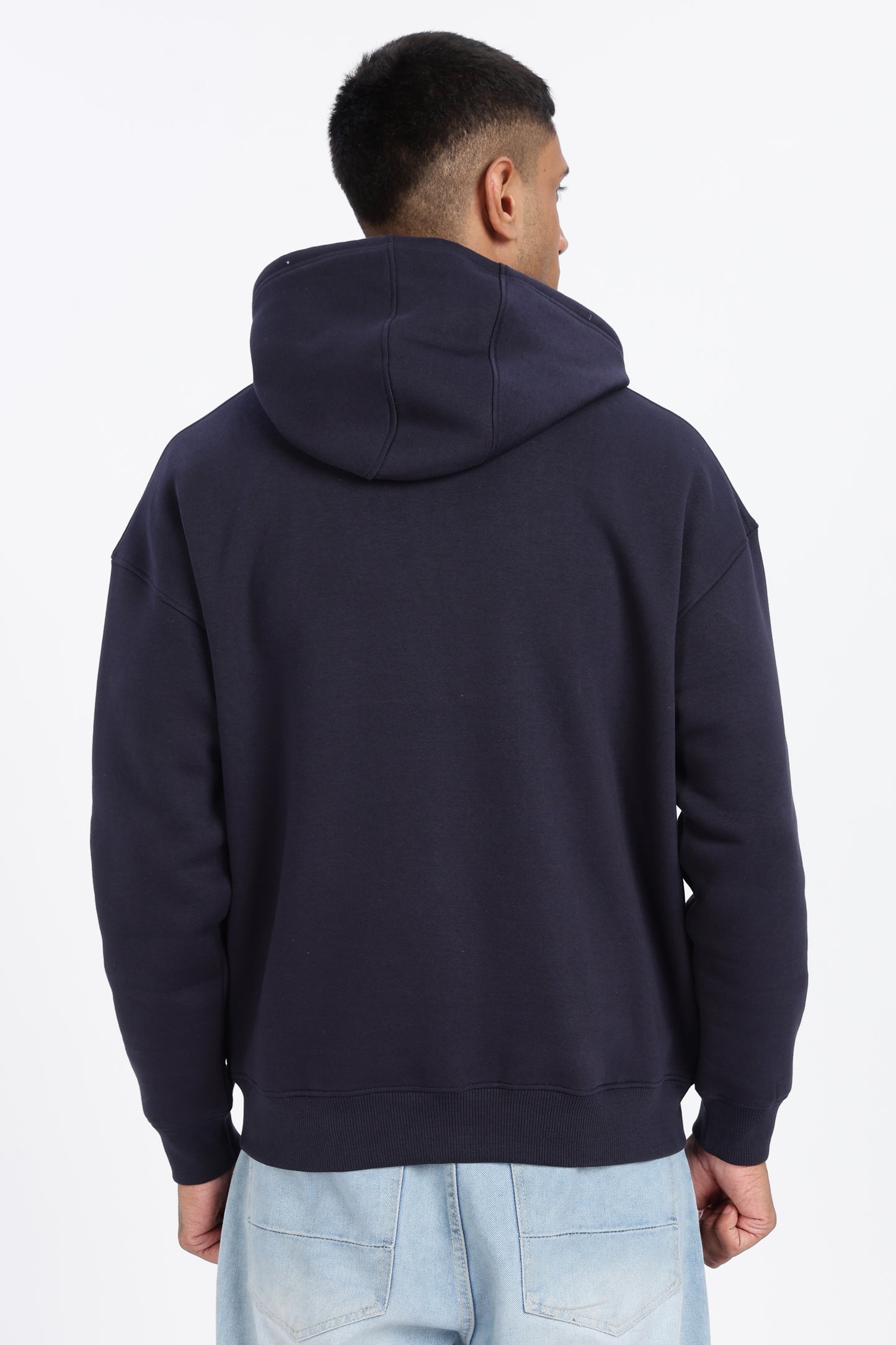 Drop Shoulder Zipper Hoodie – Navy Blue
