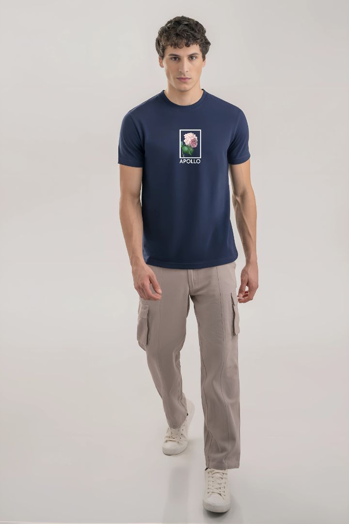 APOLLO Navy Blue Premium T-Shirt – Luxury Floral