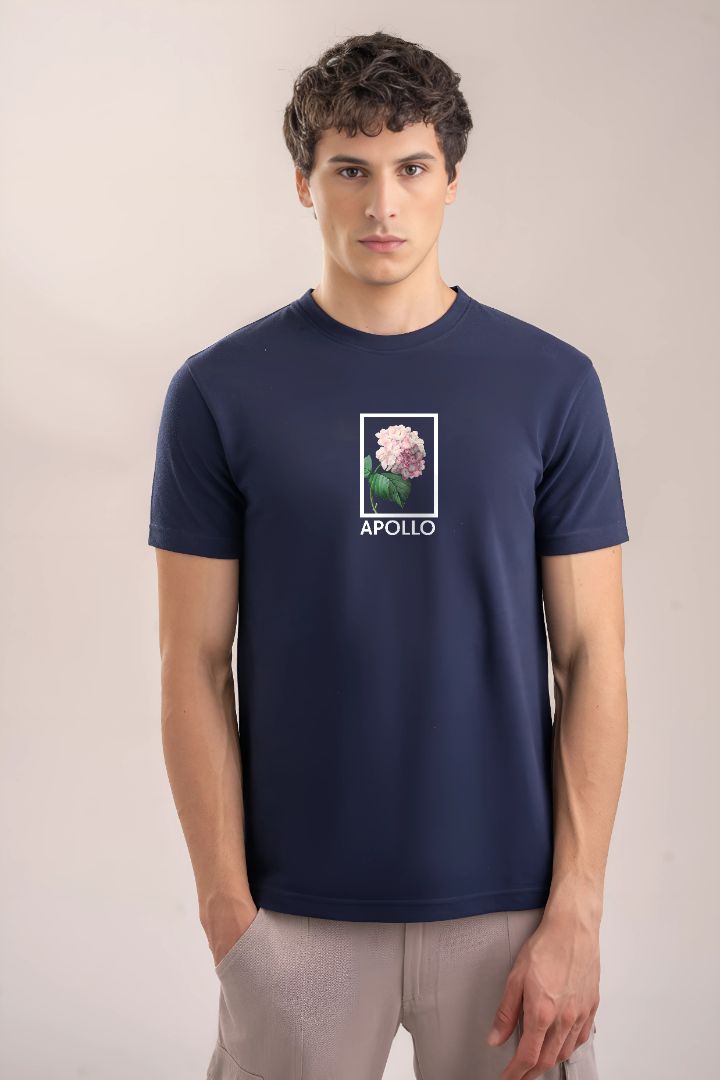 APOLLO Navy Blue Premium T-Shirt – Luxury Floral