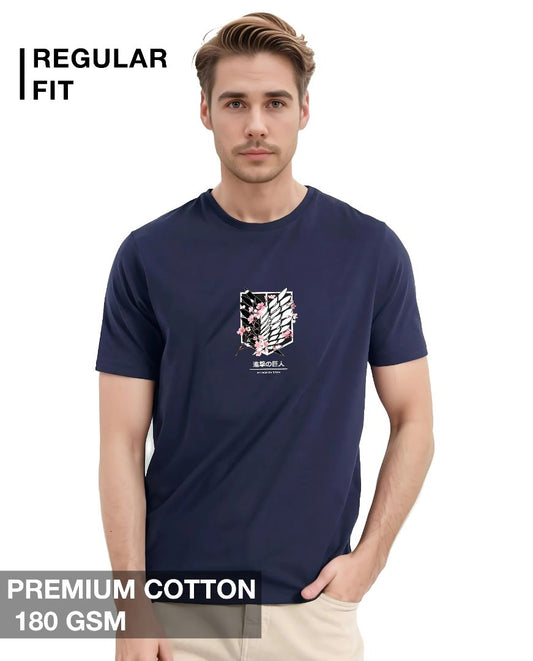 Attack on Titan Wings of Freedom T-Shirt for Men – Navy Blue Anime Tee