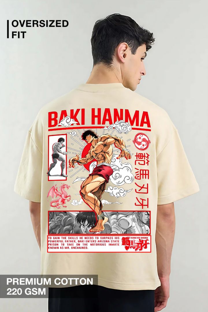 Buy Premium Baki Hanma Son of Ogre Beige Oversized Anime T-Shirt