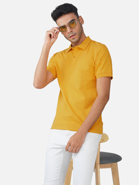 Mustard Cotton Matty Lycra Premium Polo T-Shirt for Men – Breathable, Classic Fit
