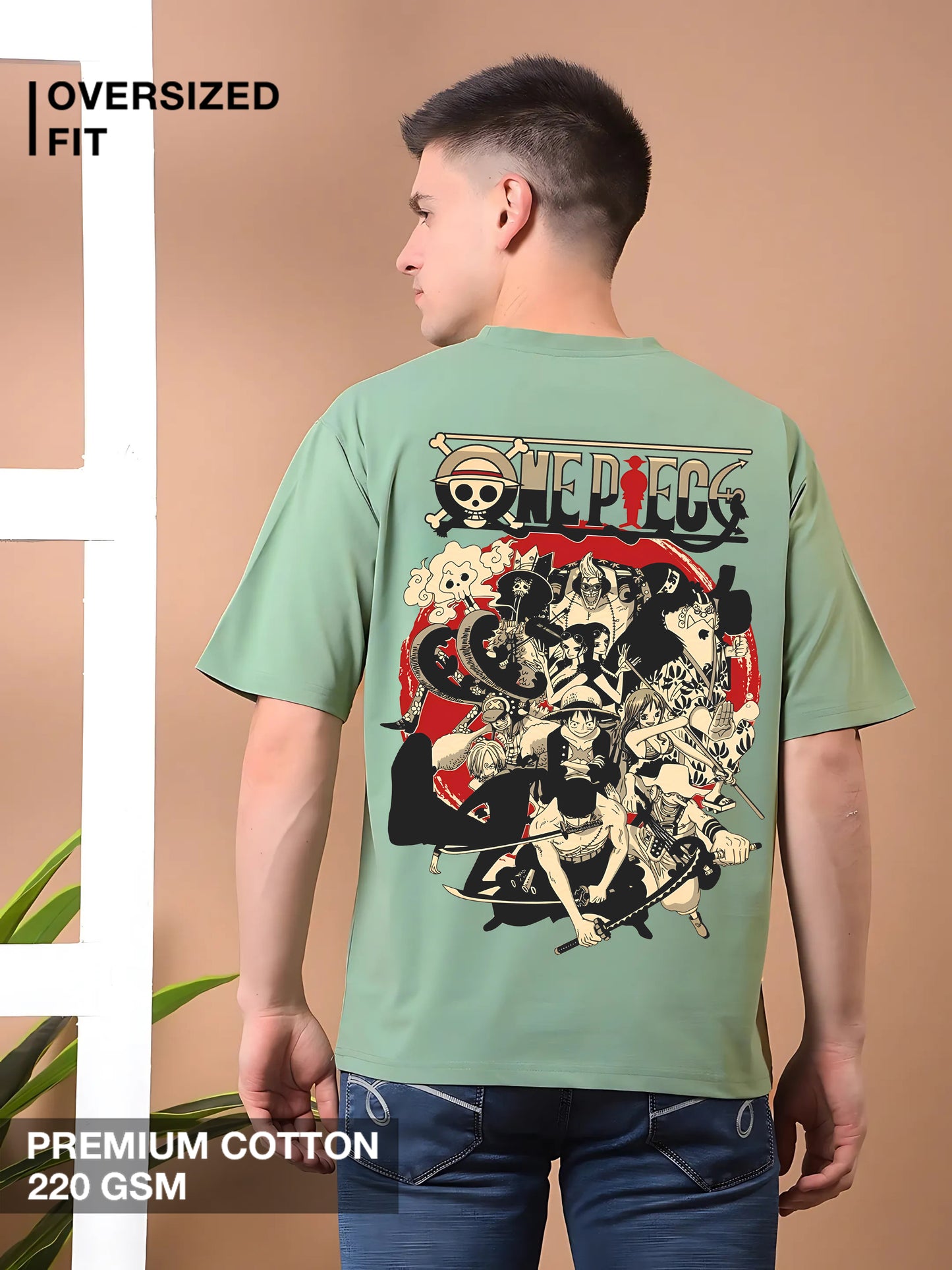 One Piece anime T-shirt with Straw Hat Pirates crew graphic in green – Megakart