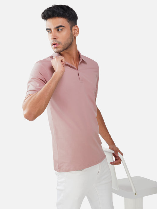 Peach Cotton Matty Lycra Premium Polo T-Shirt for Men – Breathable, Classic Fit