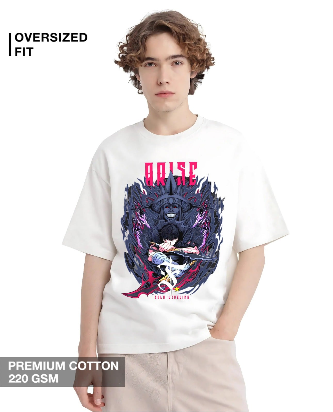 Solo Leveling Oversized T-Shirt for Men – Anime Graphic Tee in White