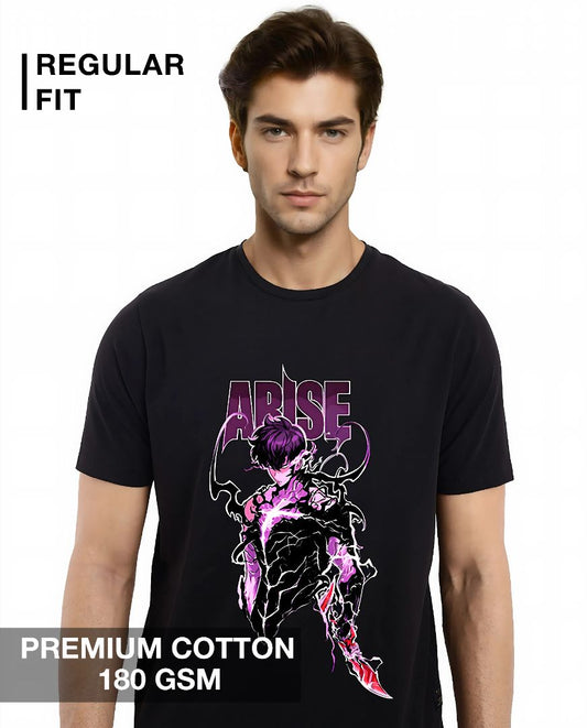 Sung Jin-Woo Solo Leveling Anime T-Shirt with Arise Print – Black Tee