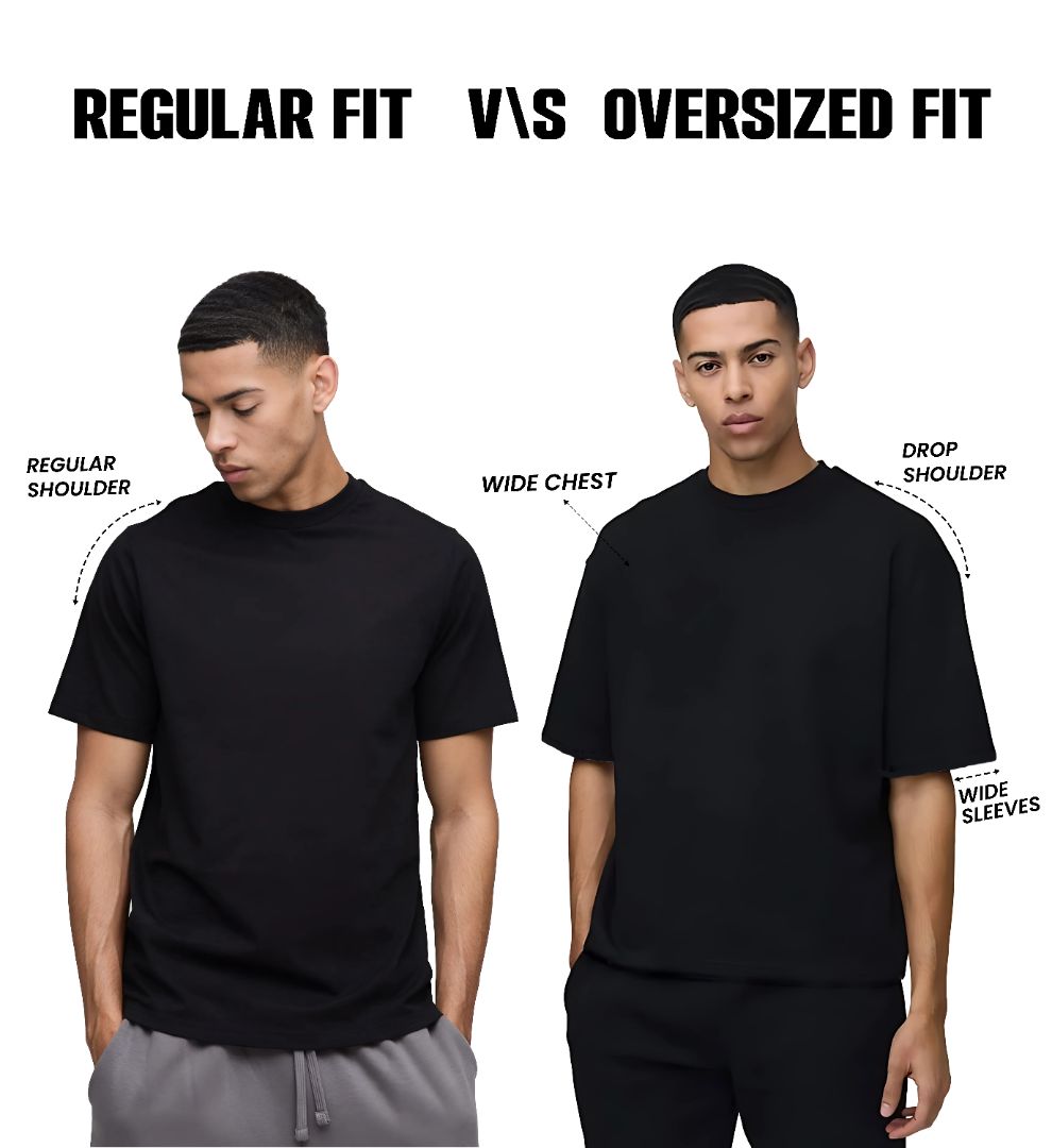 Comparison of Regular and Oversized T-shirts showcasing fit differences, featuring the Toji Fushiguro anime t-shirt