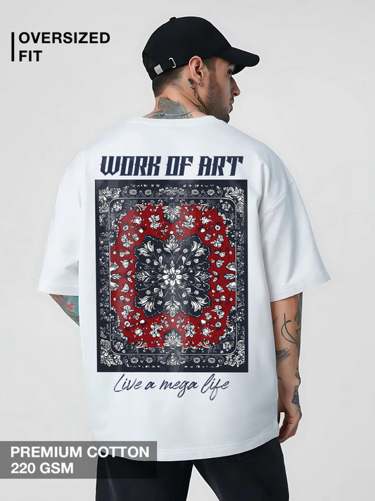 Work of Art white classic vintage oversized T-shirt by Megakart in breathable premium cotton