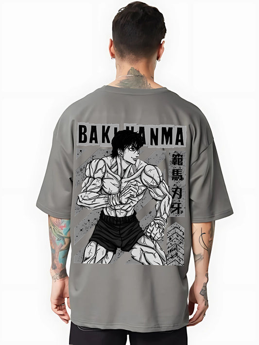 Baki Hanma Oversized Anime T-Shirt – Steel Grey Power Edition