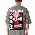 Sakura Haruno Oversized Anime T-Shirt – Steel Grey Edition