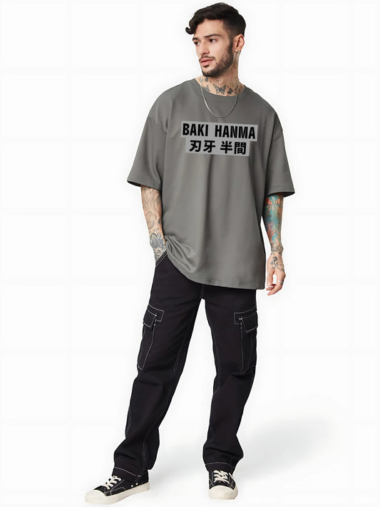 Baki Hanma Oversized Anime T-Shirt – Steel Grey Power Edition