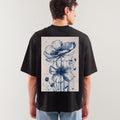 Indigo Petals Oversized T-Shirt – Black | Artistic Streetwear