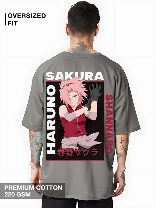 Sakura Haruno Oversized Anime T-Shirt – Steel Grey Edition