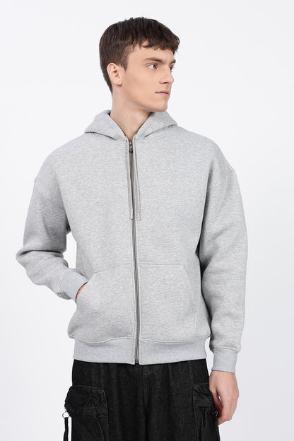 Drop Shoulder Zipper Hoodie – Mélange