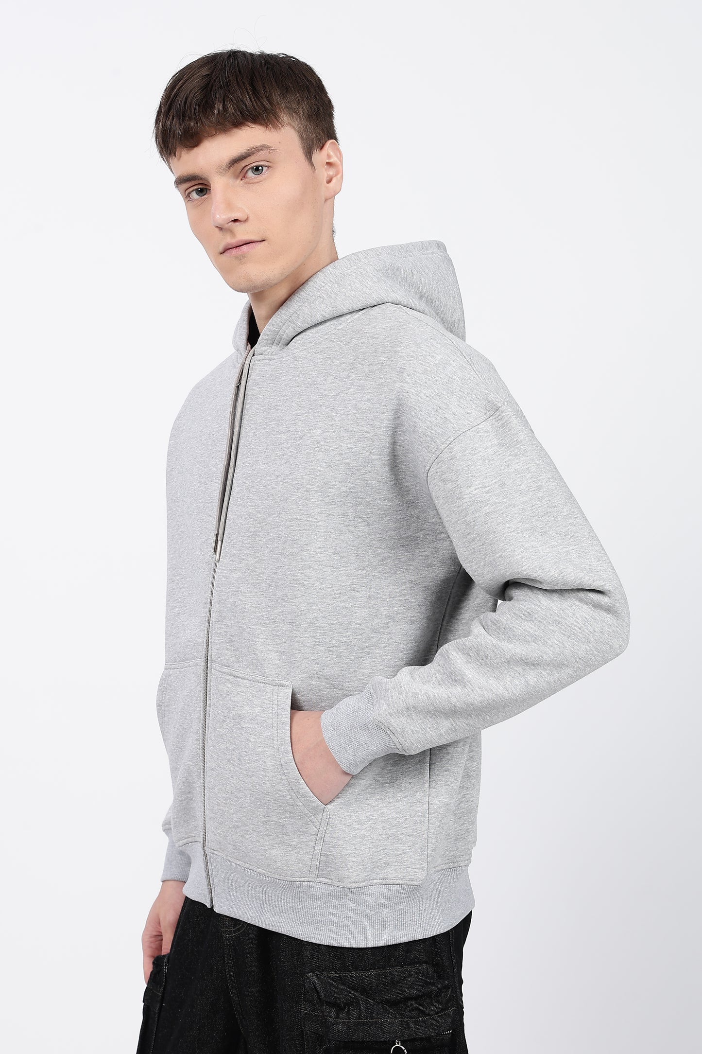 Drop Shoulder Zipper Hoodie – Mélange