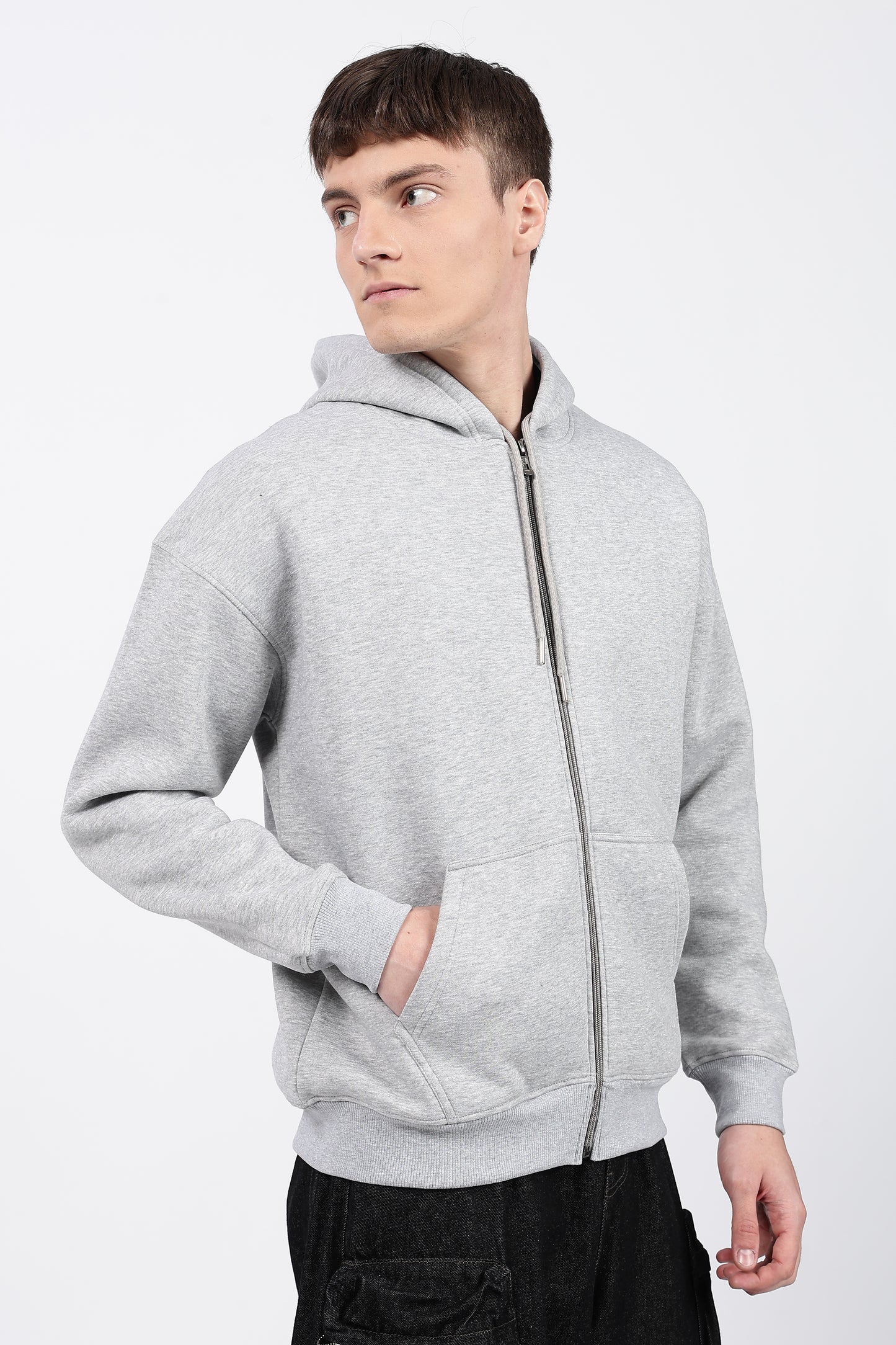 Drop Shoulder Zipper Hoodie – Mélange