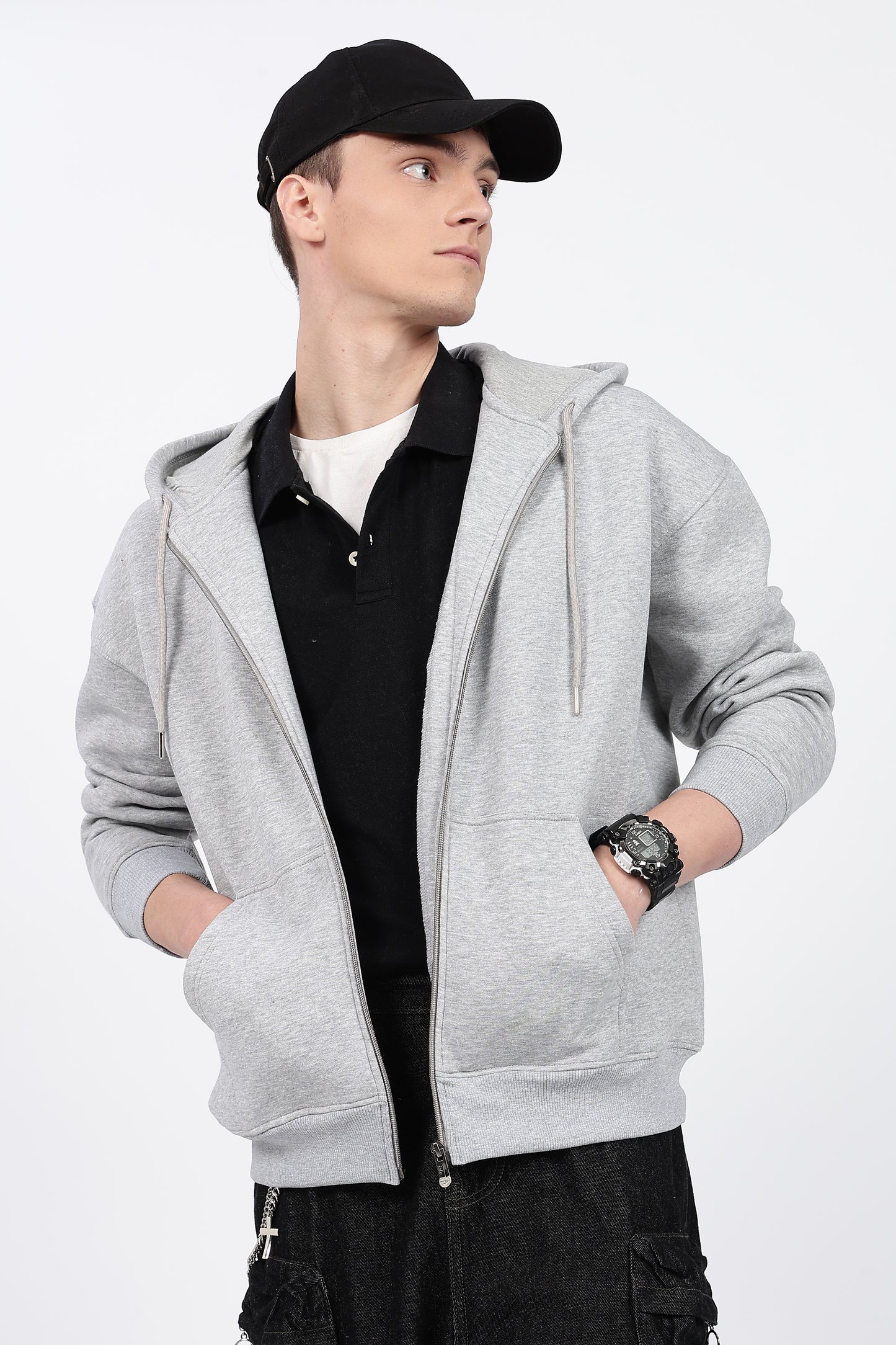 Drop Shoulder Zipper Hoodie – Mélange