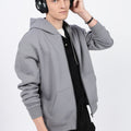 Drop Shoulder Zipper Hoodie – Grey