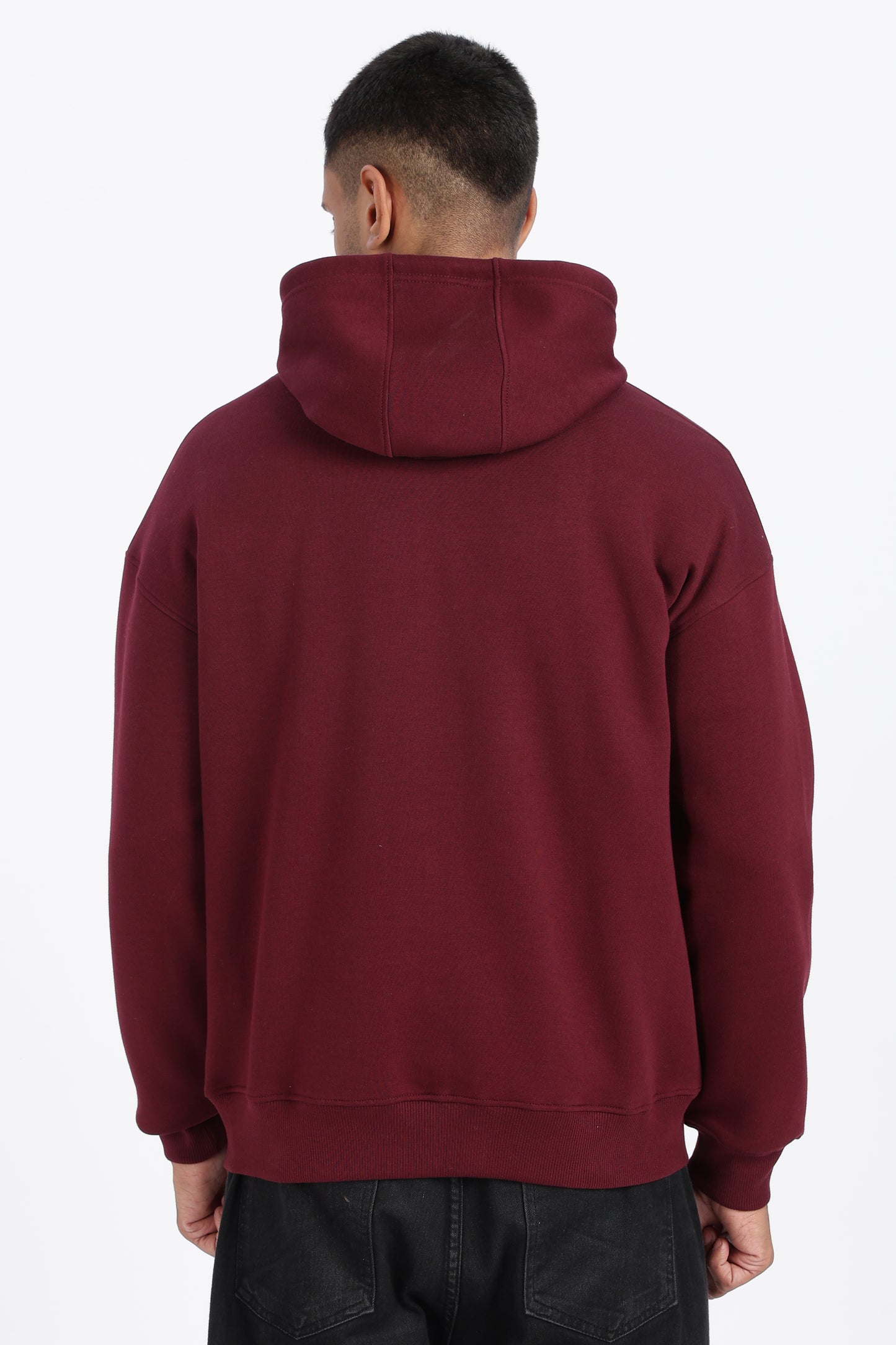 Drop Shoulder Zipper Hoodie – Maroon