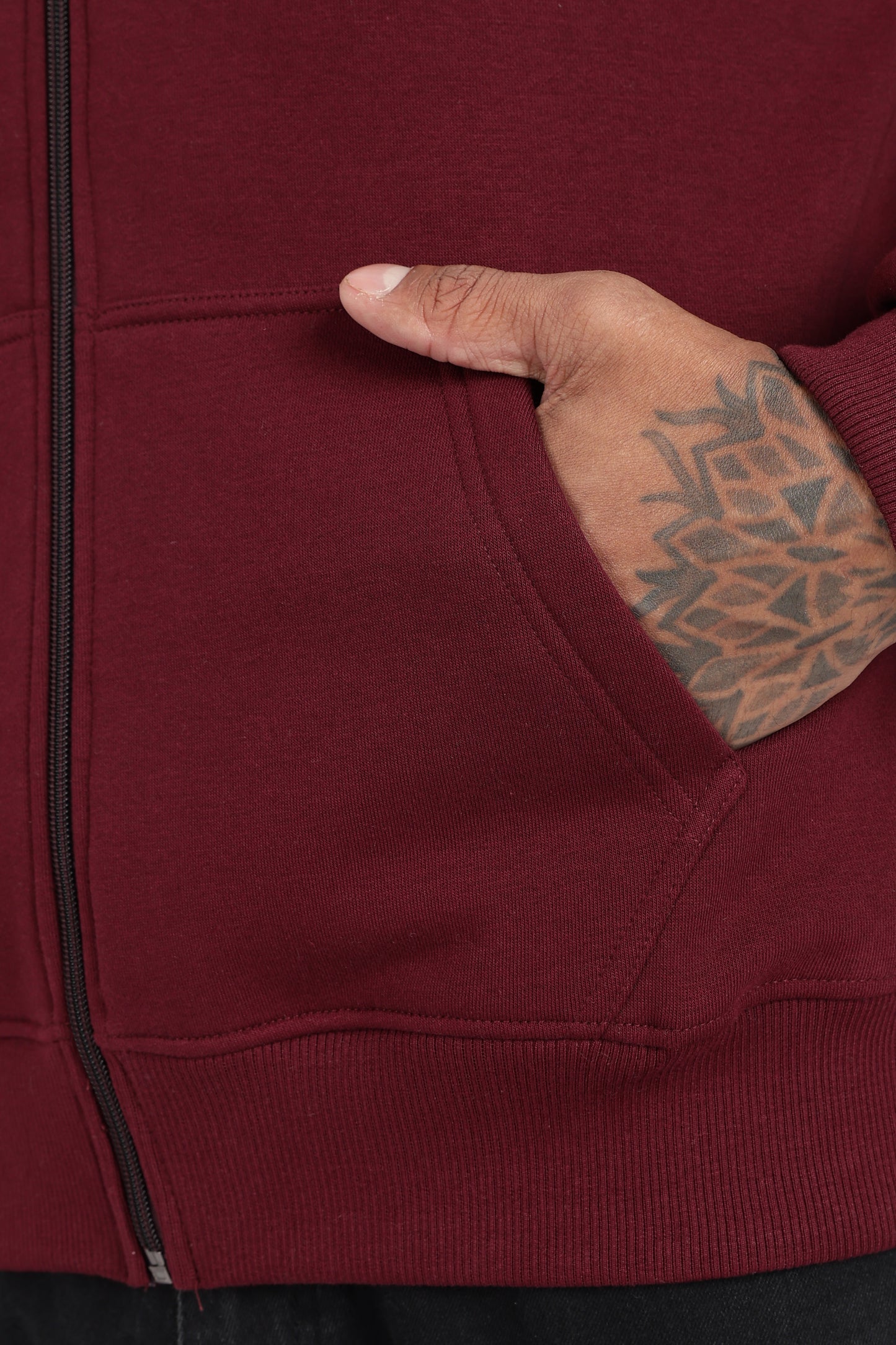 Drop Shoulder Zipper Hoodie – Maroon