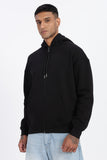 Drop Shoulder Zipper Hoodie – Black