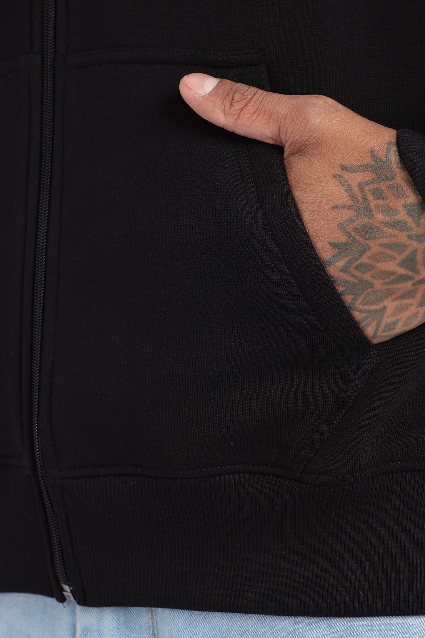 Drop Shoulder Zipper Hoodie – Black