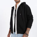 Drop Shoulder Zipper Hoodie – Black