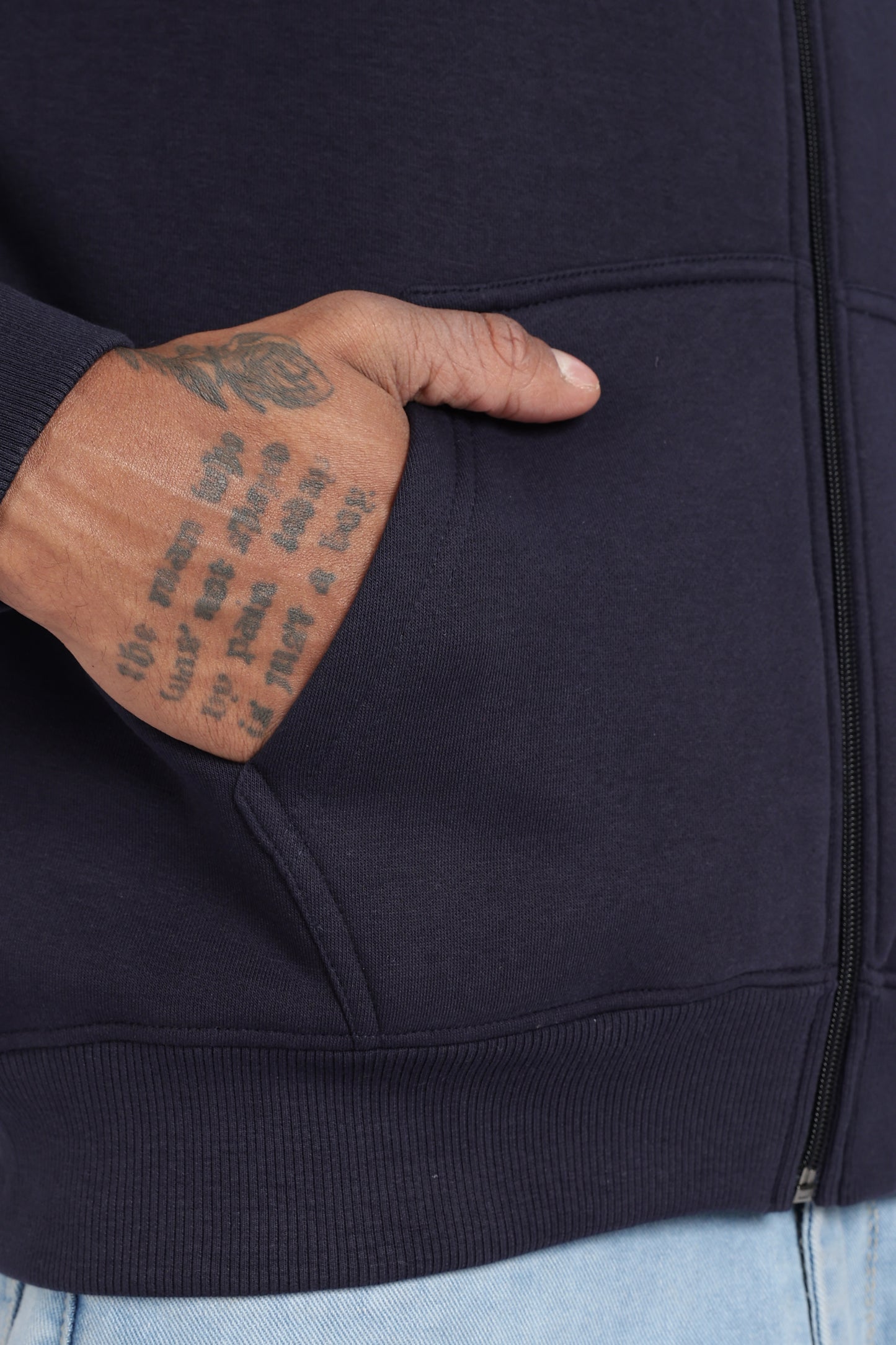 Drop Shoulder Zipper Hoodie – Navy Blue