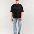 Indigo Petals Oversized T-Shirt – Black | Artistic Streetwear