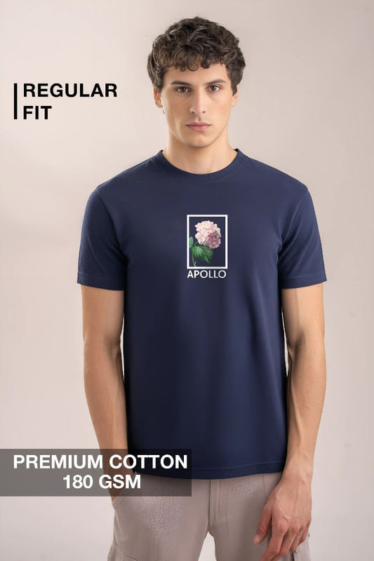 APOLLO Navy Blue Premium T-Shirt – Luxury Floral