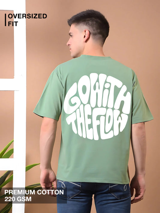 Go With The Flow Oversized Green T-Shirt – Retro Typography Art
