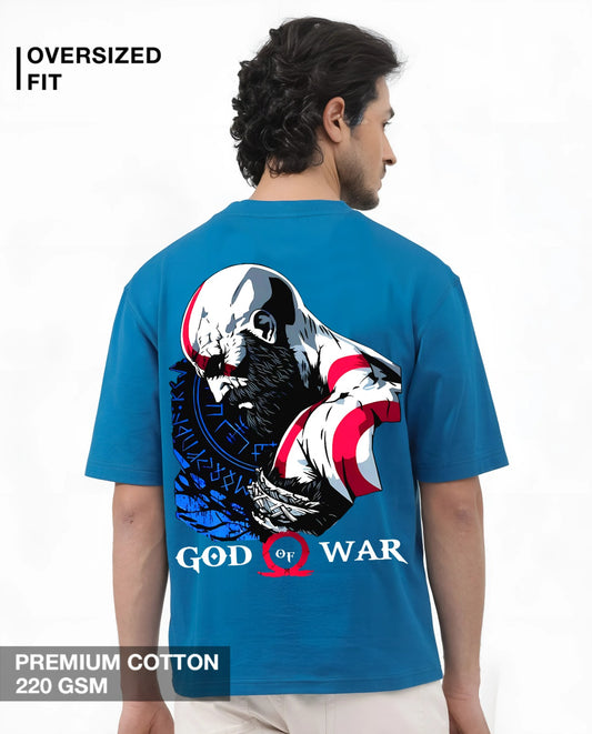 God of War Kratos blue oversized back print T-shirt for men – Megakart