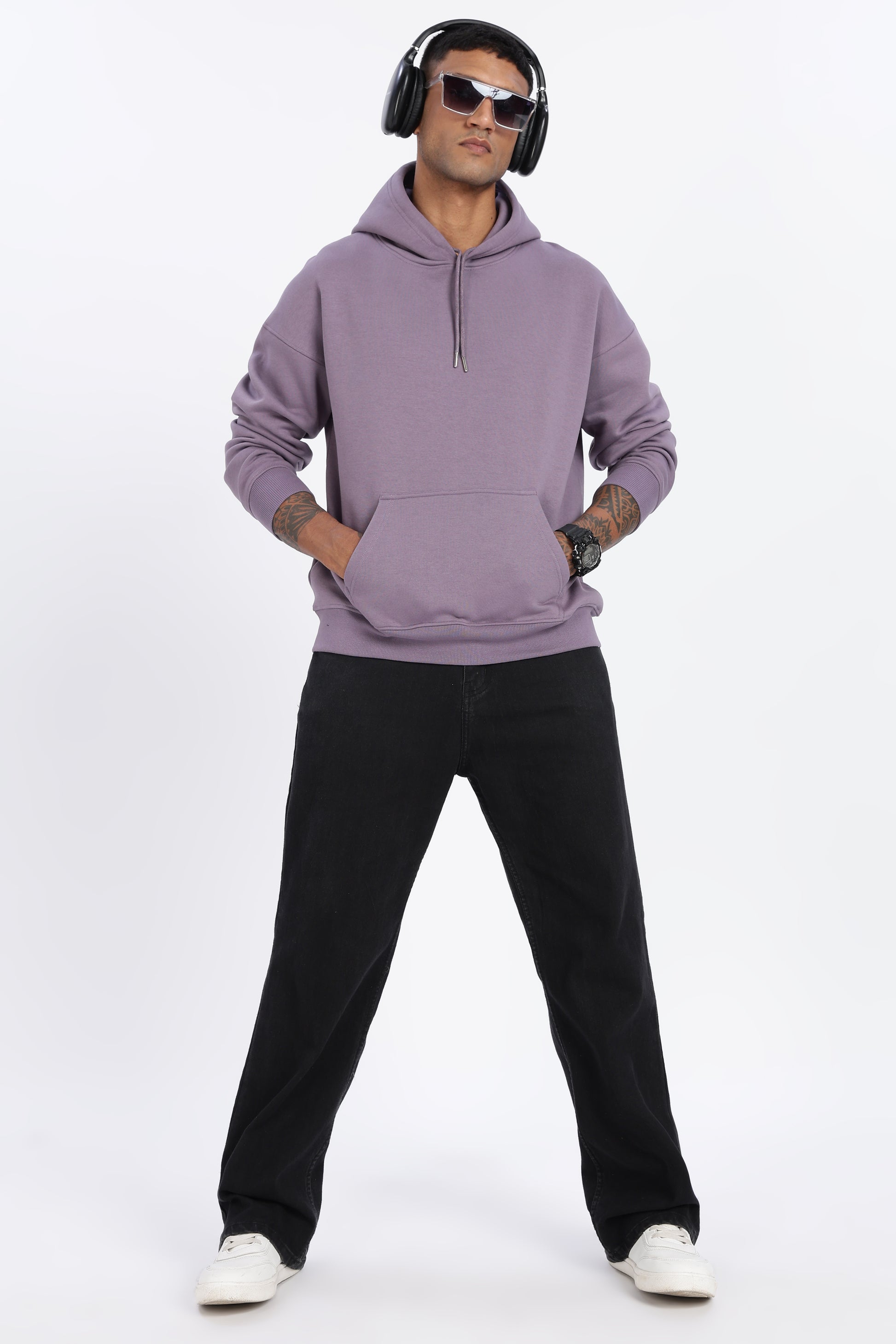 Lavender 350 GSM Heavy Cotton Fleece Drop Shoulder Hoodie – Megakart