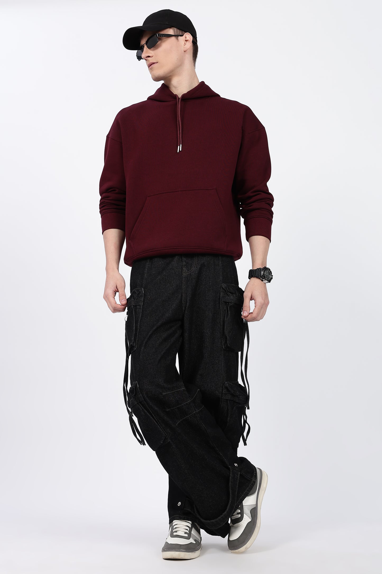 Maroon 350 GSM Heavy Cotton Fleece Drop Shoulder Hoodie – Megakart