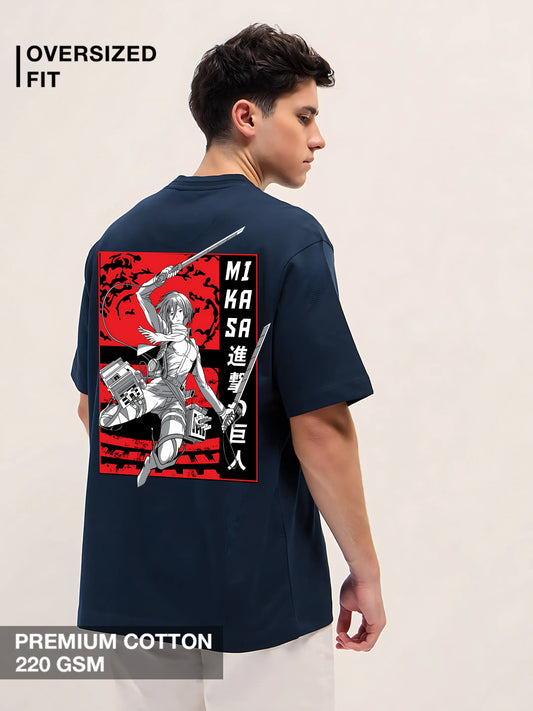 Mikasa Ackerman Attack on Titan oversized anime t-shirt in petrol blue