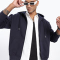 Navy Blue 350 GSM Heavy Cotton Fleece Drop Shoulder Zipper Hoodie – Megakart