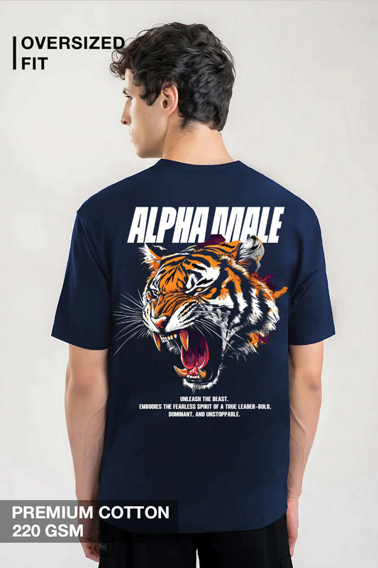 Navy Blue Roaring Tiger Graphic T-Shirt for Men by MEGAKART