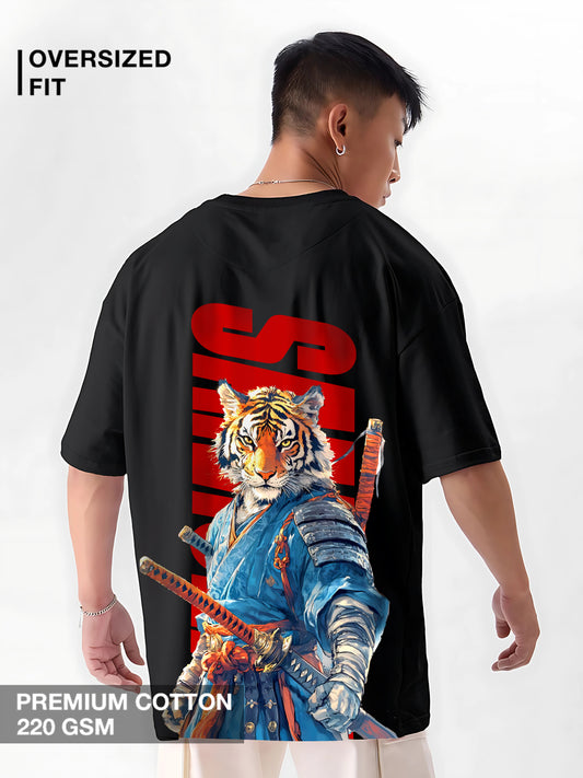 Premium Samurai Tiger black oversized T-shirt streetwear – Megakart