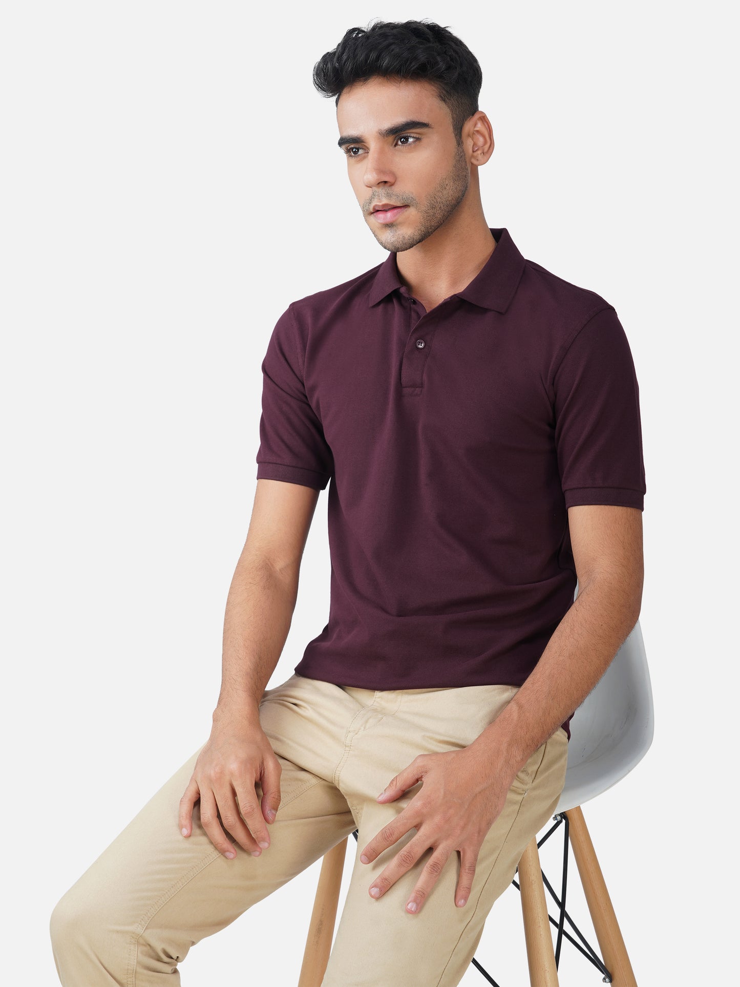 Wine Cotton Matty Lycra Premium Polo T-Shirt for Men – Breathable, Classic Fit